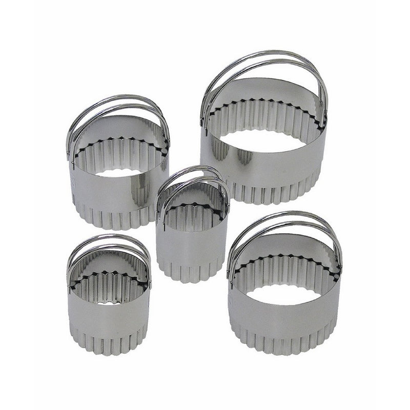 R&M International 1756 Stainless Steel Round Fluted Biscuit Cutters with Handles, Assorted Sizes, 5-Piece Set