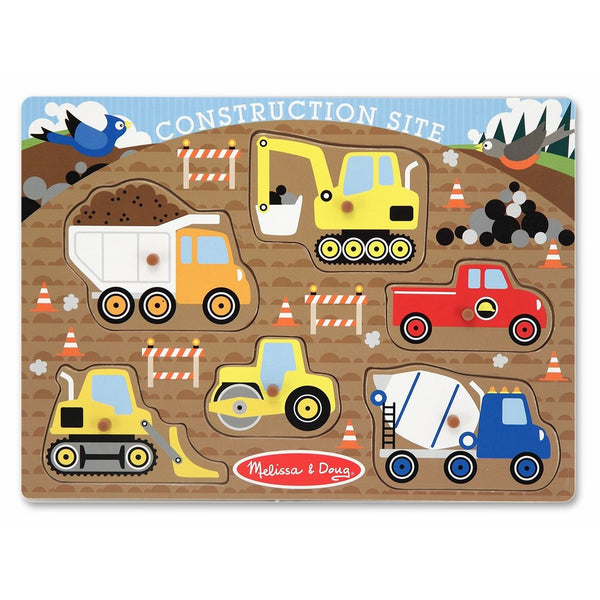 Melissa & Doug Construction Site Vehicles Wooden Peg Puzzle (6 pcs)