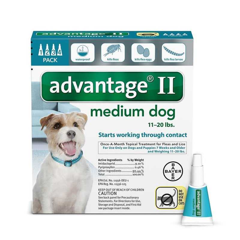 Bayer Advantage II Flea and Lice Treatment for Medium Dogs, 11-20 lb, 4 doses