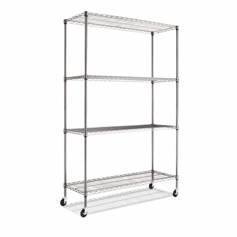 Alera ALESW604818BA Complete Wire Shelving Unit w/Caster, Four-Shelf, 48 x 18 x 72, Black Anthracite