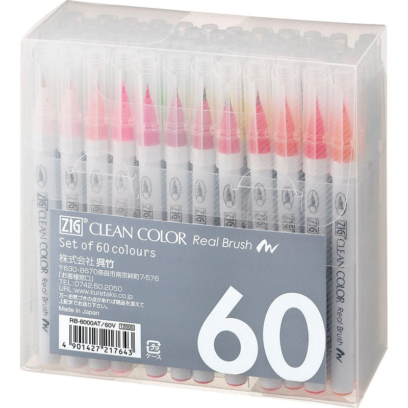 Kuretake Clean Color Real Brush Watercolour Brush Pens (Set Of 60 Colours)