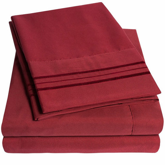 1500 Supreme Collection Extra Soft Queen Sheets Set, Burgundy - Luxury Bed Sheets Set With Deep Pocket Wrinkle Free Hypoallergenic Bedding, Over 40 Colors, Queen Size, Burgundy