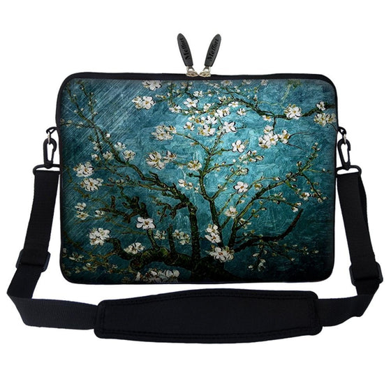 Meffort Inc 15 15.6 inch Neoprene Laptop Sleeve Bag Carrying Case with Hidden Handle and Adjustable Shoulder Strap - Vincent van Gogh Almond Blossoming