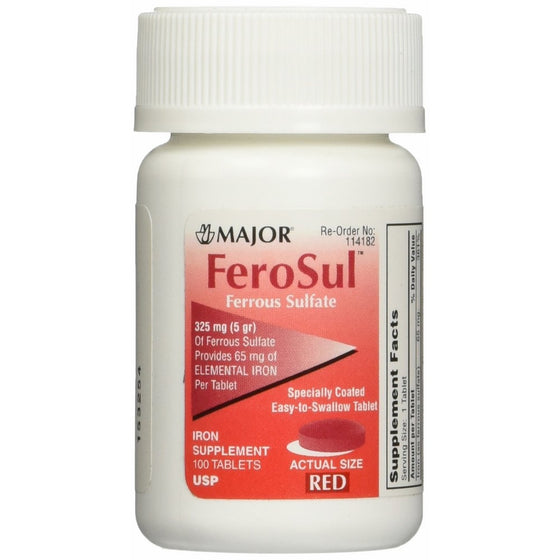 [3 PACK] FeroSulÃ‚Â 325mg (5GR) Ferrous Sulfate Coated Easy-To-Swallow 100 ct. Tablets (Red) by Feosol