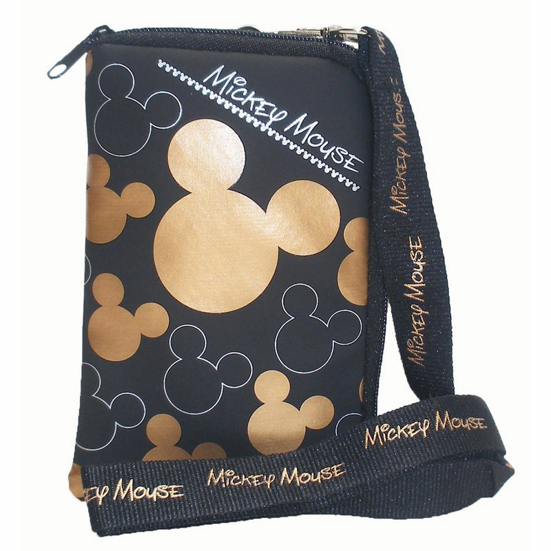 Disney Mickey Mouse Black Gold Lanyard with Cell Phone Case or Coin Purse (1 Lanyard)