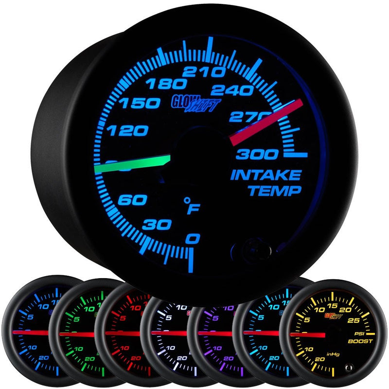 GlowShift Black 7 Color Dual Intake Temperature Gauge