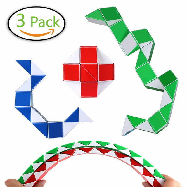 Speed Cube Snake Ruler Twisty Fidget Cube Puzzle Pack Stickerless Magic Snake Game Toys Collection Brain Teaser Christmas Gift for Kids (24 parts white)
