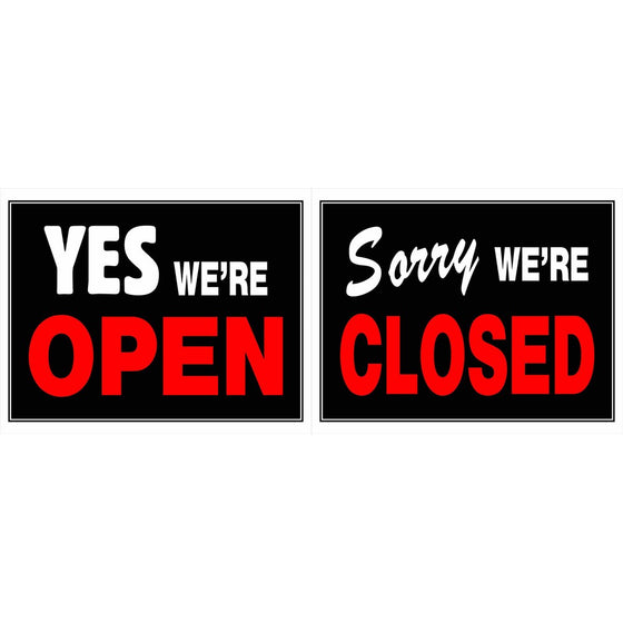 Hillman 840046 Yes We're Open Sorry We're Closed 2 Sided Reversible Sign, Black, Red and White Plastic, 15x19 Inches 1-Sign