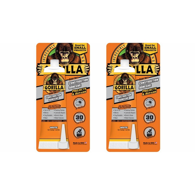 Gorilla 8020001-2 Heavy Duty Construction Adhesive (2 Pack), 2.5 oz, White
