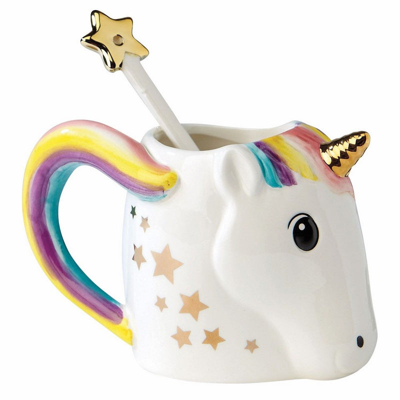 Two's Company 42941 Be A Unicorn Mug with Metallic Star Stirrer in Gift Box, White