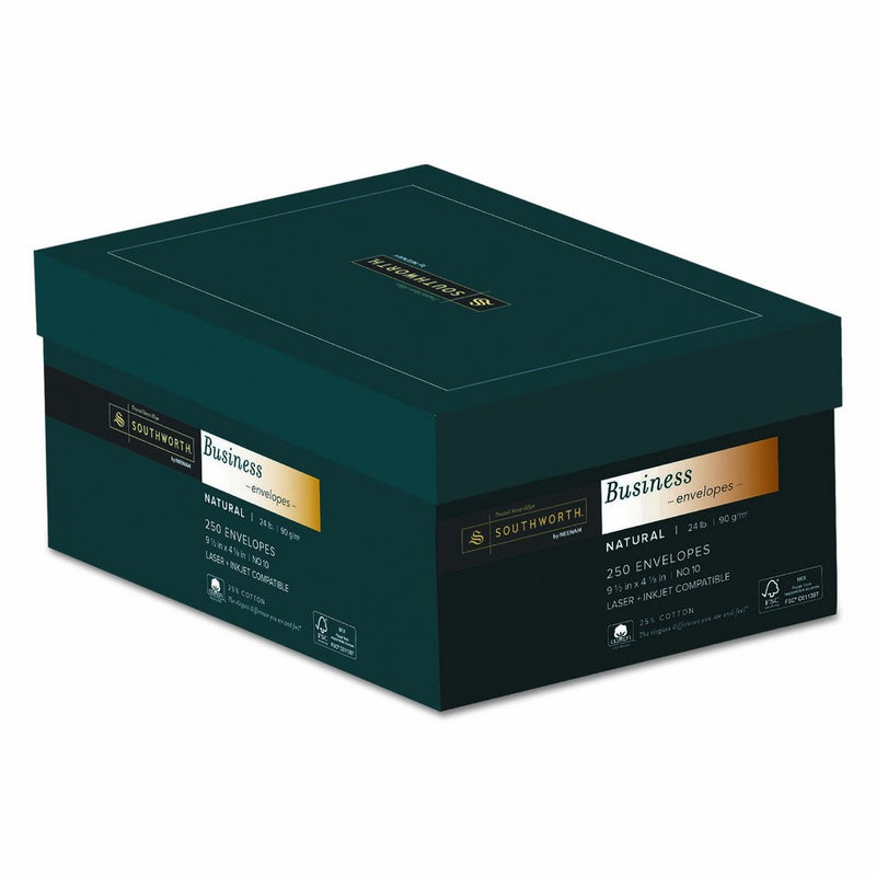 Southworth 25% Cotton Business Envelopes, 10, 4.125" x 9.5" 24 lb/89 gsm, Wove Finish, Natural (Ivory), 250 Envelopes (J404N-10)