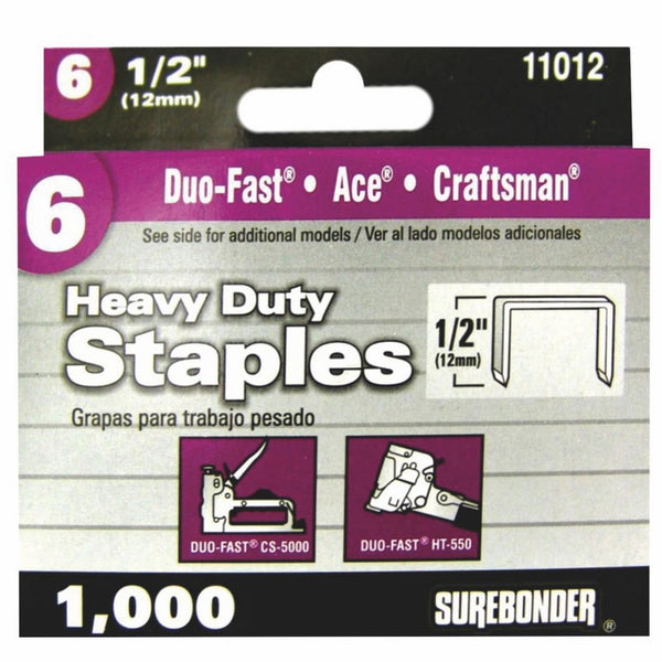 Surebonder 11012Surebonder Heavy Duty Duo-Fast Type, 1/2-Inch Leg Length, .485-Inch Crown Staple, 1000 Count