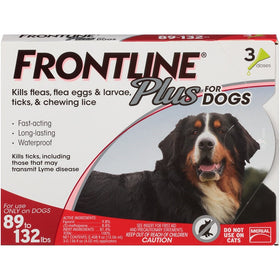 Frontline Plus for Dogs Extra Large Dog (89 to 132 pounds) Flea and Tick Treatment, 3 Doses