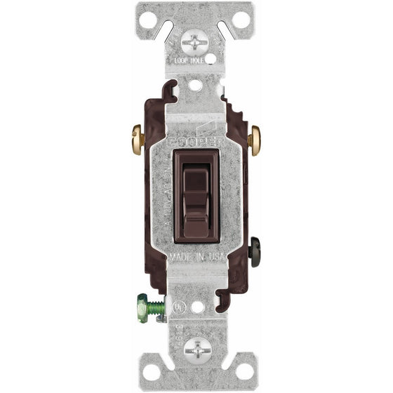 Eaton 1303-7B 15-Amp, 120-Volt Standard Grade Single Pole Framed Toggle AC Quiet Switch, Brown