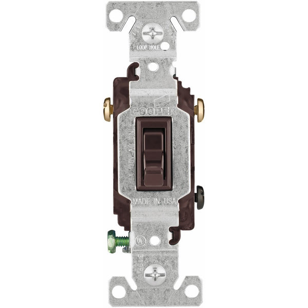 Eaton 1303-7B 15-Amp, 120-Volt Standard Grade Single Pole Framed Toggle AC Quiet Switch, Brown