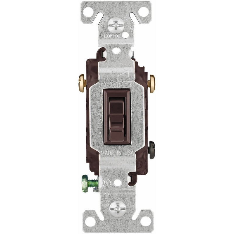Eaton 1303-7B 15-Amp, 120-Volt Standard Grade Single Pole Framed Toggle AC Quiet Switch, Brown