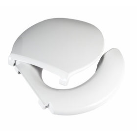 Big John 3-W Oversized Open Front Toilet Seat with Cover and Stainless Steel Hinges – For Round Or Elongated Toilet Bowls – Weight Capacity 1,200 Pounds – White