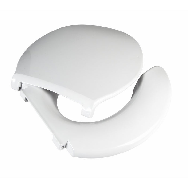Big John 3-W Oversized Open Front Toilet Seat with Cover and Stainless Steel Hinges – For Round Or Elongated Toilet Bowls – Weight Capacity 1,200 Pounds – White