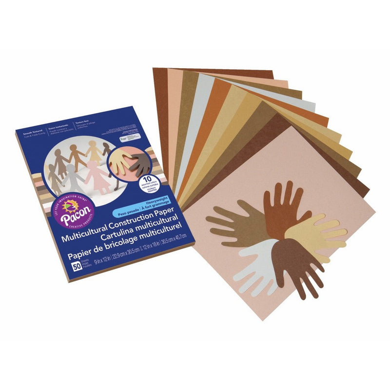 Pacon Multicultural Construction Paper, Assorted Colors, 12-Inches by 18-Inches, 50-Count (9512)