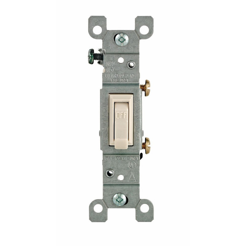 Leviton 1451-2T 15 Amp, 120 Volt, Toggle Framed Single-Pole AC Quiet Switch, Residential Grade, Grounding, Light Almond