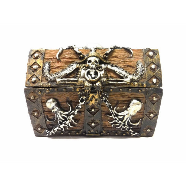 5.5 Inch Skull and Chain Pirate's Chest Jewelry/Trinket Box Figurine