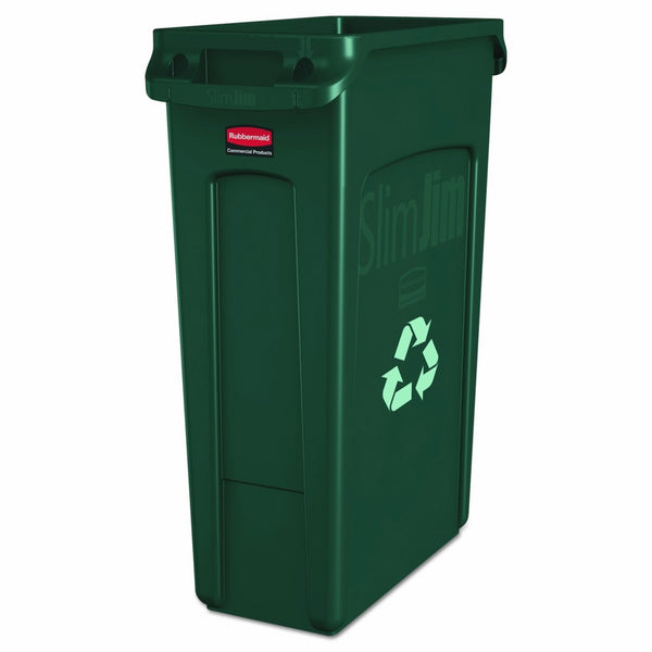 Rubbermaid Commercial Products Slim Jim Recycling Container with Venting Channels, Plastic, 23 Gallons, Green (FG354007GRN)