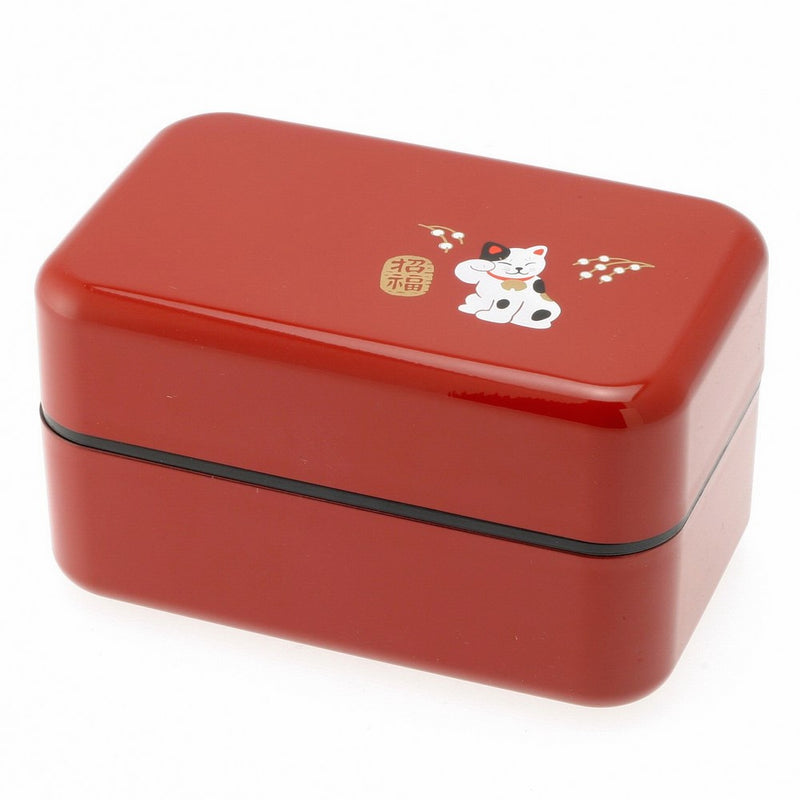 Kotobuki 2-Tiered Bento Box, Red Beckoning Cat