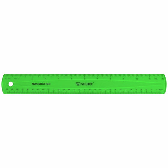 Westcott Shatterproof Ruler, Assorted Translucent Colors, 12"