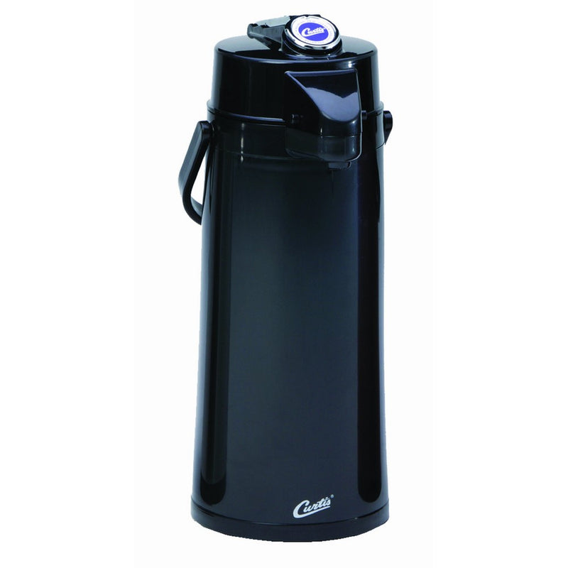 Wilbur Curtis Thermal Dispenser Air Pot, 2.2L Black Body Glass Liner Lever Pump - Commercial Airpot Pourpot Beverage Dispenser - TLXA2203G000 (Each)