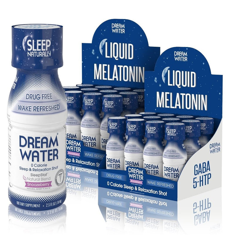 Dream Water Natural Sleep Aid, GABA, MELATONIN, 5-HTP, 2.5oz Shot, Snoozeberry, 24 Count Economy Value Pack