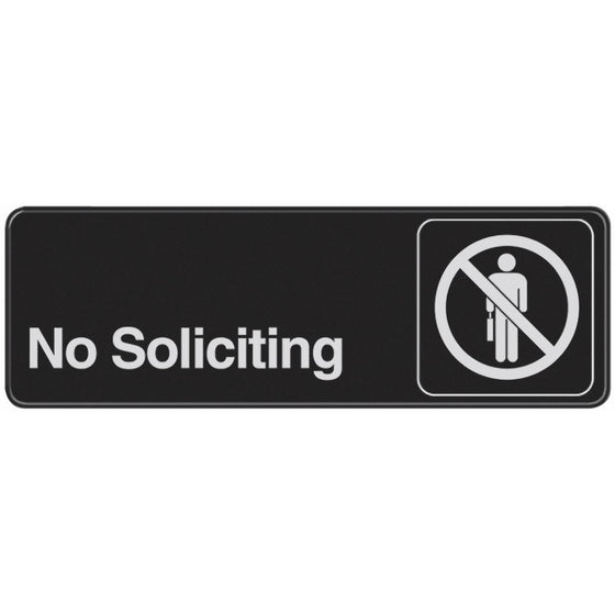 Hillman 848635 No Soliciting Self Adhesive Sign, Black and White Plastic, 3x9 Inches 1-Sign