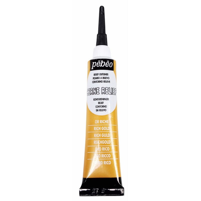 Pebeo Vitrail, Cerne Relief Dimensional Paint, 20 ml Tube with Nozzle - Rich Gold