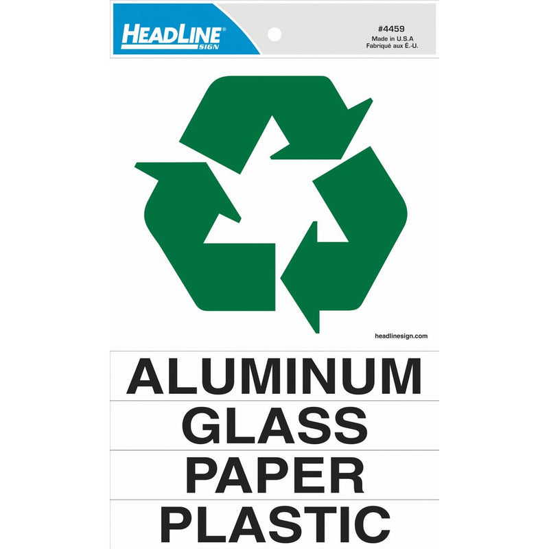 Headline Sign 4459 Self-Stick Recycle Sign with Labels, 6 x 10 Inches (4459)