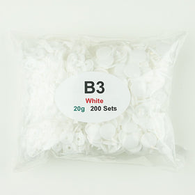 200 Sets of B3 Glossy WHITE - SIZE 20 (1/2") - KAM Plastic/Resin Snaps for Diapers/Bibs/Cloth/PUL