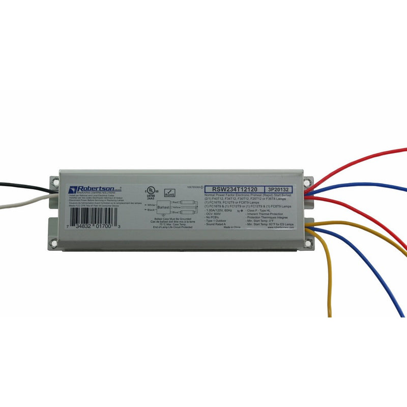 ROBERTSON 3P20132 Fluorescent eBallast for 2 F40T12 Linear Lamps, Preheat- Rapid Start, 120Vac, 50-60Hz, Normal Ballast Factor, NPF, Model RSW234T12120/A (Crosses to 3P20010 Model RSW240T12120/B)
