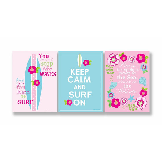 The Kids Room by Stupell Keep Calm and Surf On Pink and Teal 3-Pc. Inspirational Rectangle Wall Plaque Set