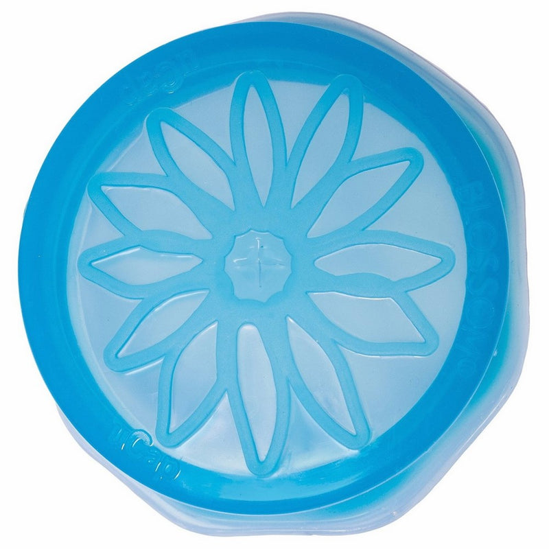 Blossom Mason and Canning Jar Sipping and Drinking Lid Caps, Silicone, For Wide Mouth Size Mason Jars, 4-Inches; Blue; Set of 4