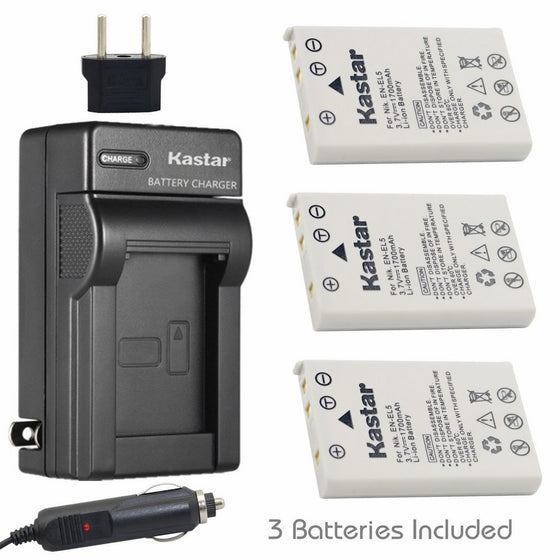 Kastar Battery 3-Pack Charger Kit for Nikon EN-EL5, Nikon MH-61 work with Nikon Coolpix 3700, 4200, 5200, 5900, 7900, P3, P4, P80, P90, P100, P500, P510, P520, P530, P5000, P5100, P6000, S10 Cameras