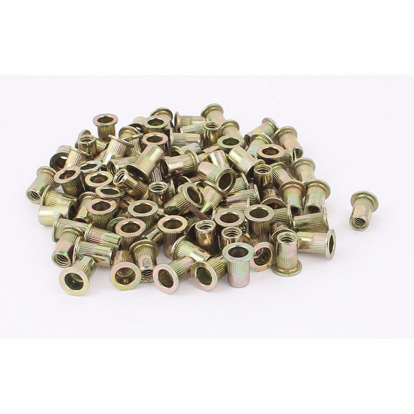 uxcell 100 Pcs Zinc Plated Carbon Steel Rivet Nut Flat Head Insert Nutsert 1/4-20UNC