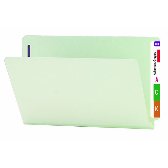 Smead End Tab Pressboard Fastener File Folder with SafeSHIELD Fasteners, 2 Fasteners, 1" Expansion, Legal Size, Gray/Green, 25 per Box (37705)