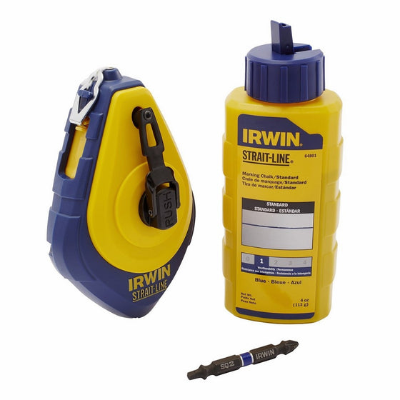 IRWIN Tools STRAIT-LINE 64494 Speed-Line Refillable High-Speed Chalk Line Reel with 4-ounce Chalk, 100-foot, Blue Chalk (64494)