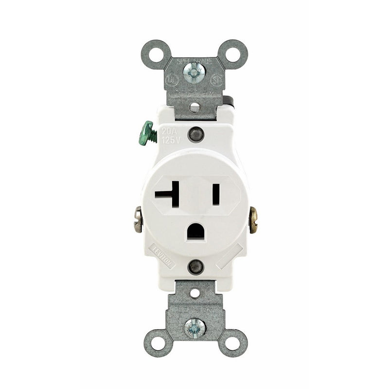 Leviton 102-05801-WSP 20-Amp 125-Volt Single Receptacle Electrical Power Outlet, White