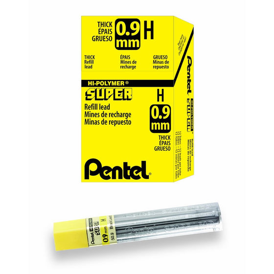 Pentel Super Hi-Polymer Lead Refill, 0.9mm Thick, H, 180 Pieces of Lead (50-9-H)