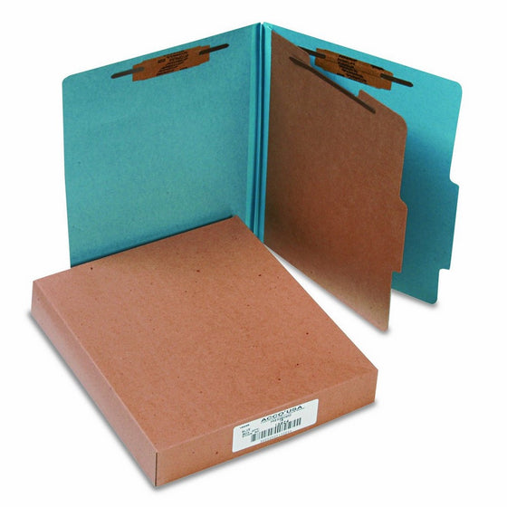 ACCO Classification Folders with Fasteners, Pressboard, 4-Part, Letter Size, Blue, 10 per Box (15024)