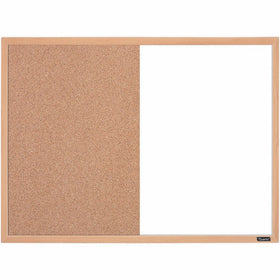 Quartet Combination Whiteboard/Cork Bulletin Board, 23" x 17", Oak Finish Frame (35-380402Q)