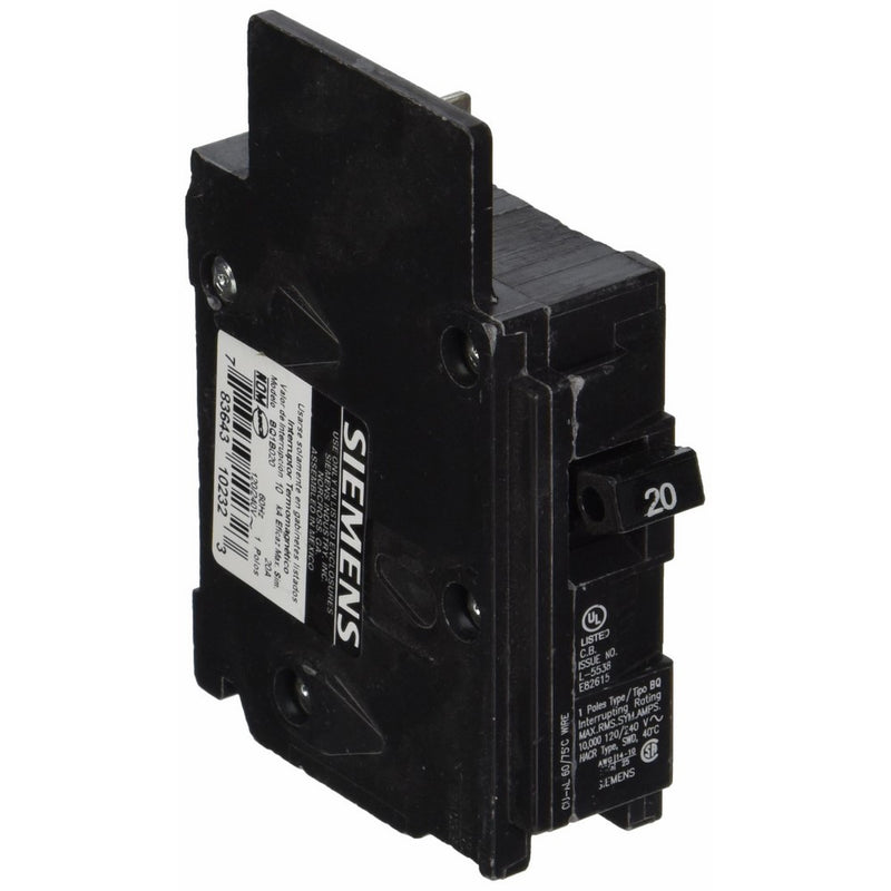 Siemens BQ1B020 20-Amp Single Pole 120-Volt10KAIC Lug In/Lug Out Breaker