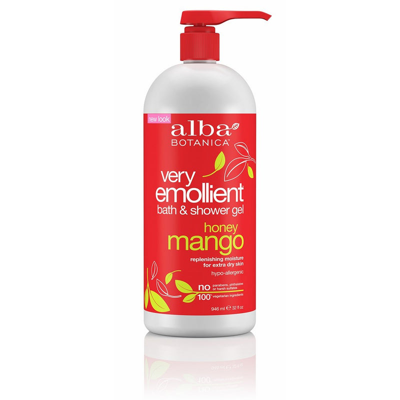 Alba Botanica Very Emollient, Honey Mango Bath & Shower Gel, 32 Ounce