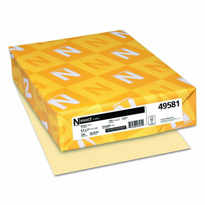 Exact Index Cardstock, 8.5" x 11", 110 lb/199 gsm, Ivory, 250 Sheets (49581)