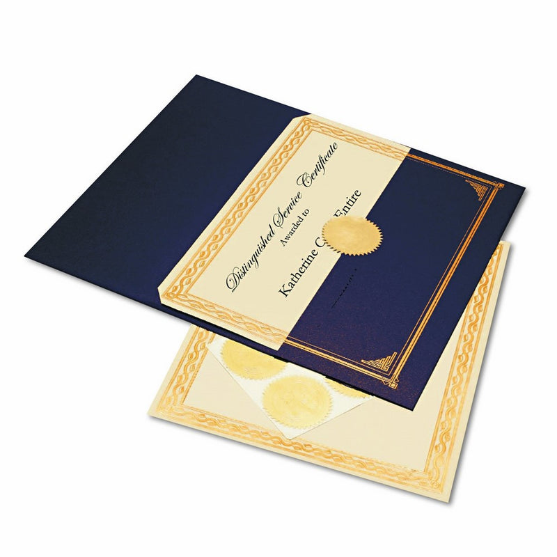 Geographics Embossed Award Certificate Kit, 8.5 x 11 inches, Kit Includes: 6 Sheets Serpentine Award Certificates, 6 Metallic Blue Document Covers and 6 Gold Embossed Seals (47481)