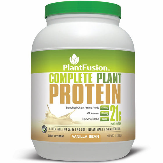 PlantFusion Complete Plant Based Protein Powder, Vanilla Bean, 2 Lb Tub, 30 Servings, 1 Count, Gluten Free, Vegan, Non-GMO